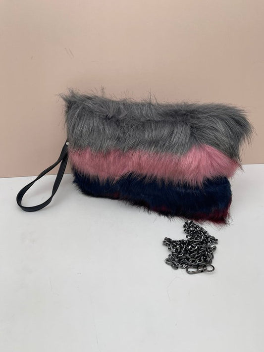 Bolso Pelito Tricolor, Gris, Rosa y Negro