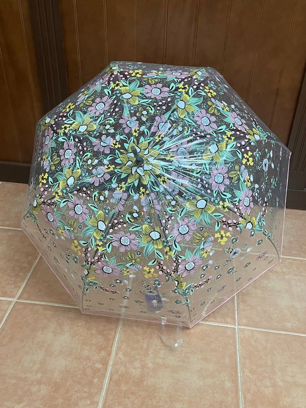 Paraguas Transparente Tipo Seta Flores Rosas