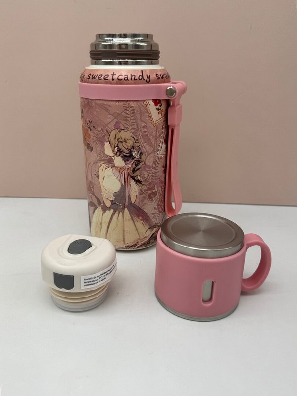 Termo Grande con Taza Sweet Candy Rosa