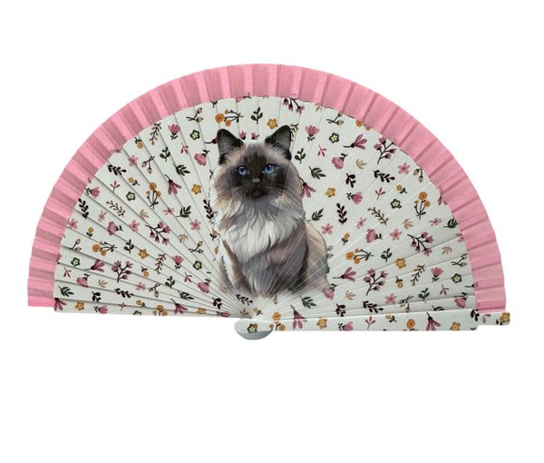 Abanico Gatito Flores Rosa