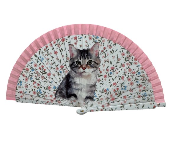 Abanico Gatito Flores Rositas