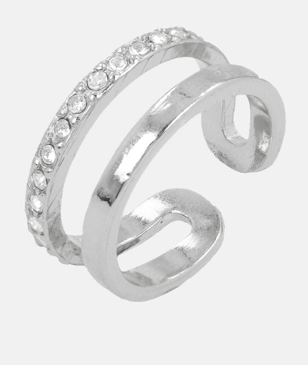 Anillo Doble Plateado con Brillantitos