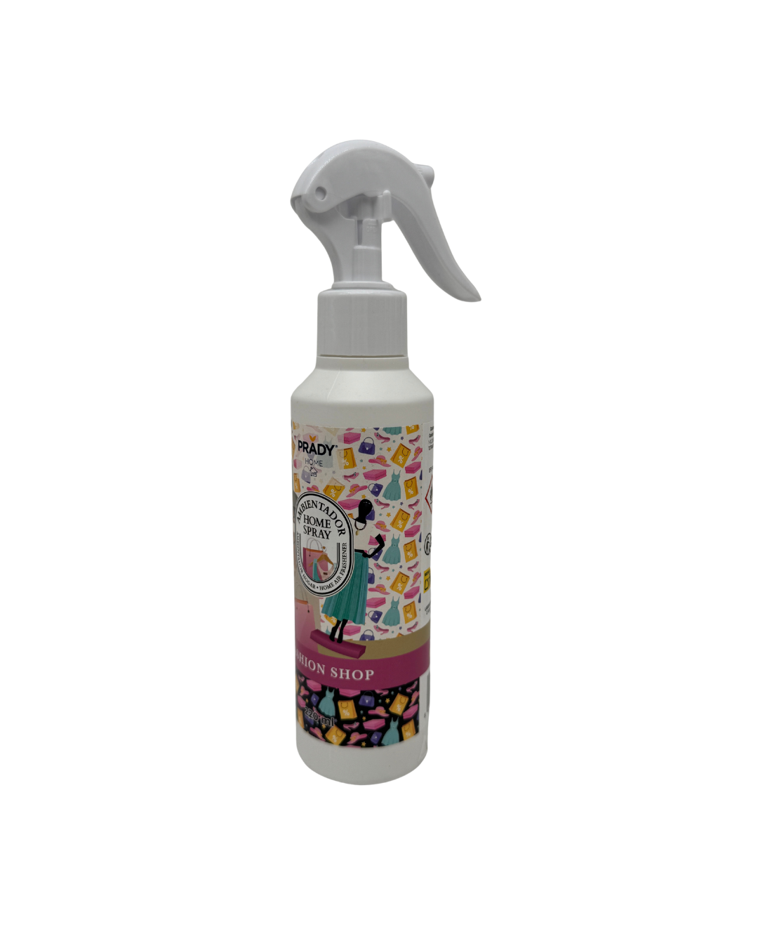 Ambientador en spray para el hogar Prady Home Spray fragancia Fashion Shop en botella blanca de 220ml