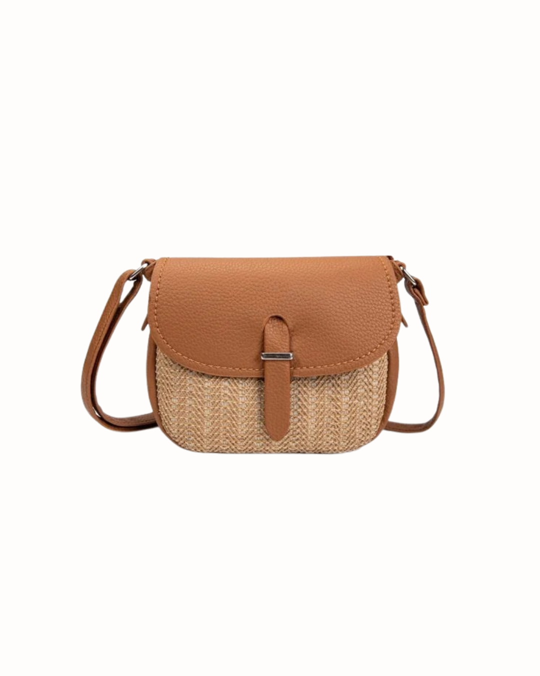 Bolso Bandolera de Rafia y Piel Camel con Textura Espiga