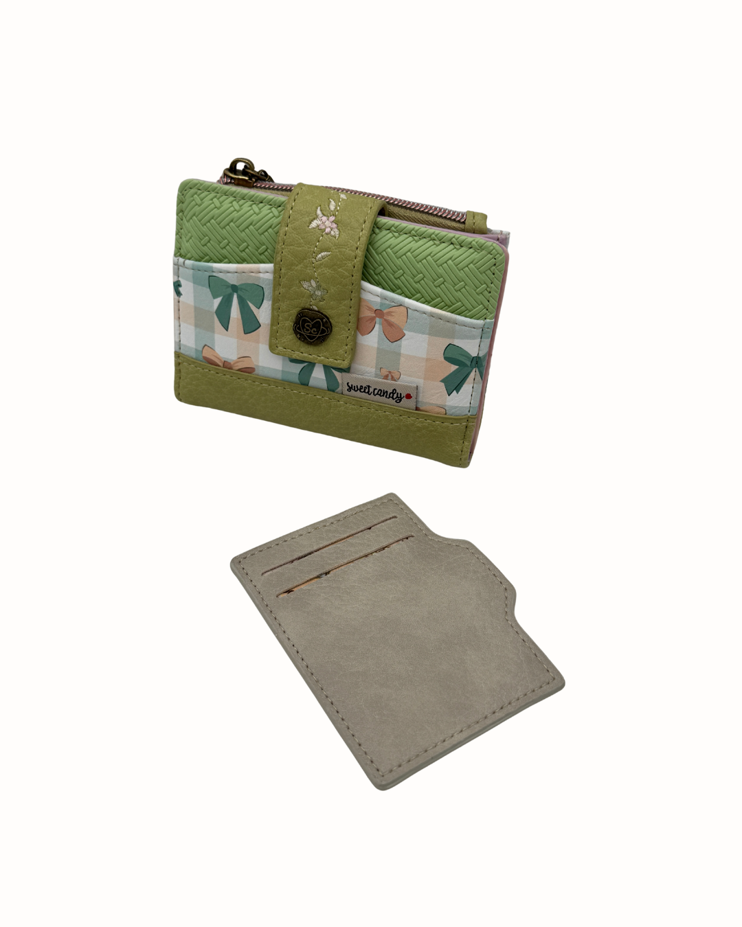 Cartera Sweet Candy Verde Original - Billetera Artística Vintage con Cremallera y Diseño de Ilustración