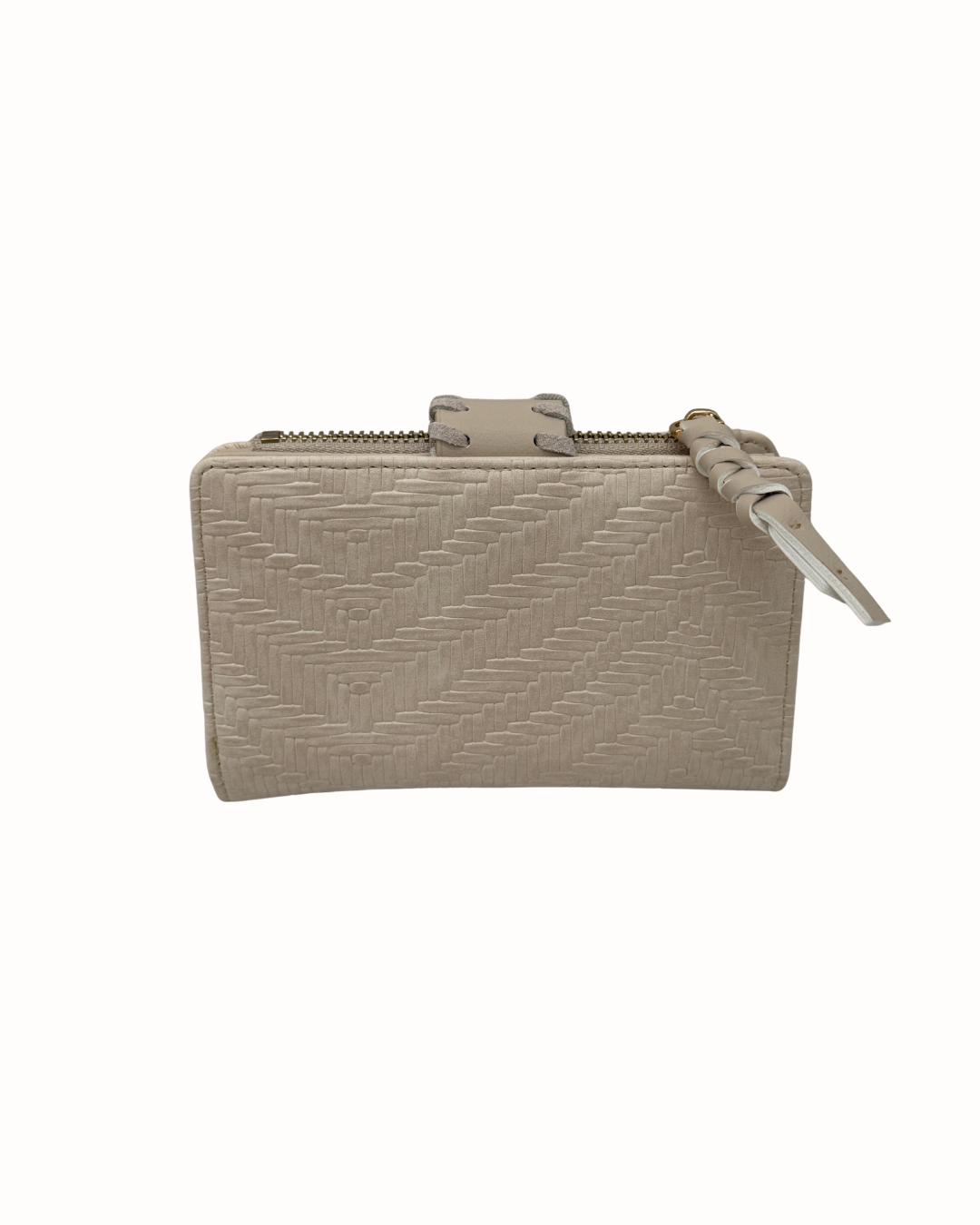 Billetera de Cuero Texturizado Beige con Cierre Artesanal y Monedero