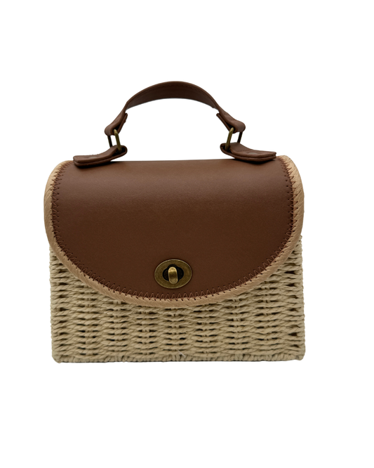 Bolso Bandolera de Rafia y Cuero Marrón - Estilo Boho Chic Mediterráneo