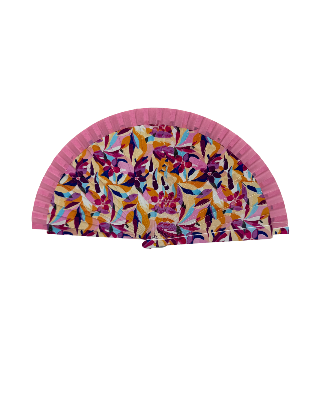 Abanico Pequeño de Madera con Estampado Floral Rosa y Violeta - Tamaño Bolso