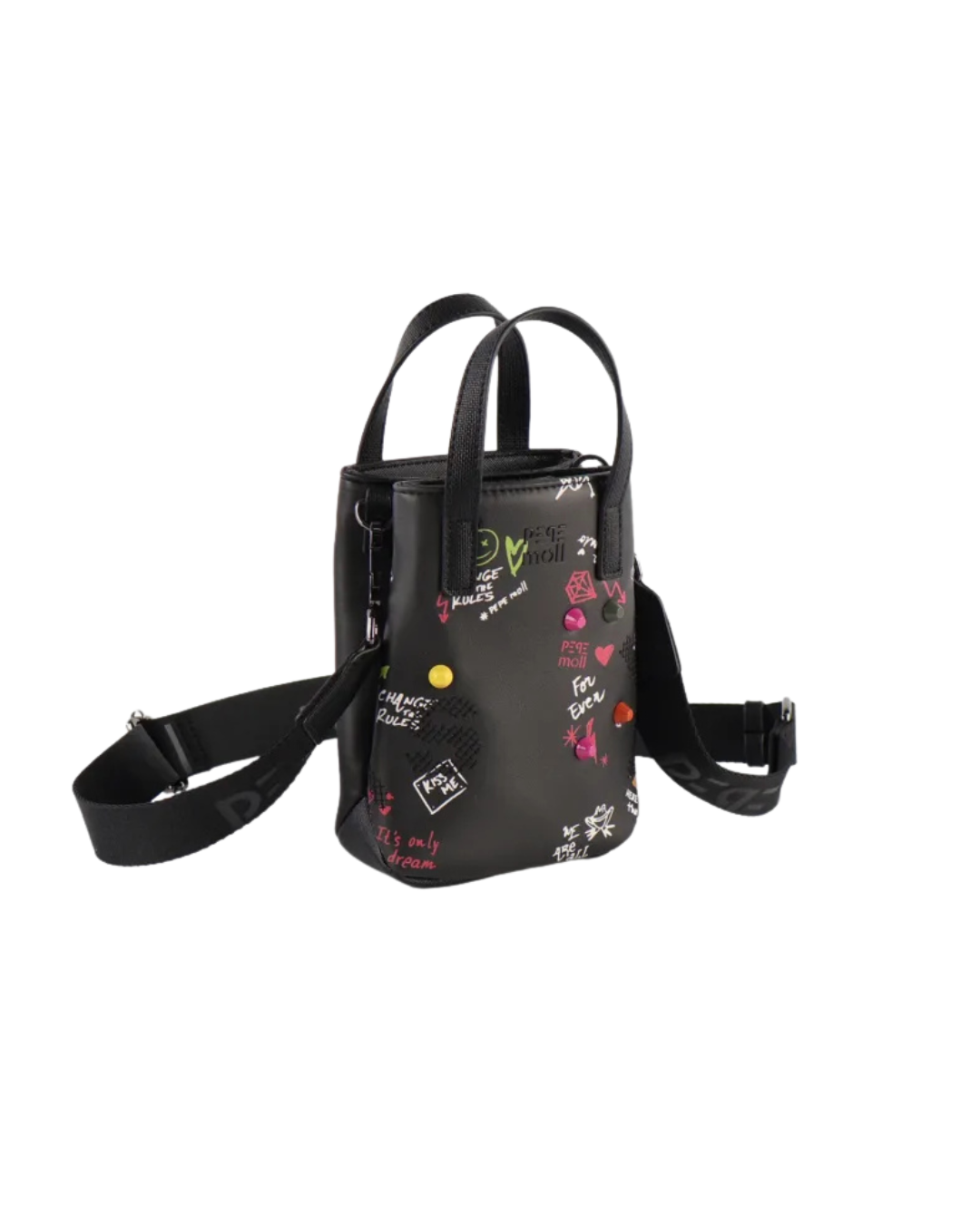 : Bolso Móvil Pepe Moll Negro - De Mano y Bandolera con Estampado Graffiti