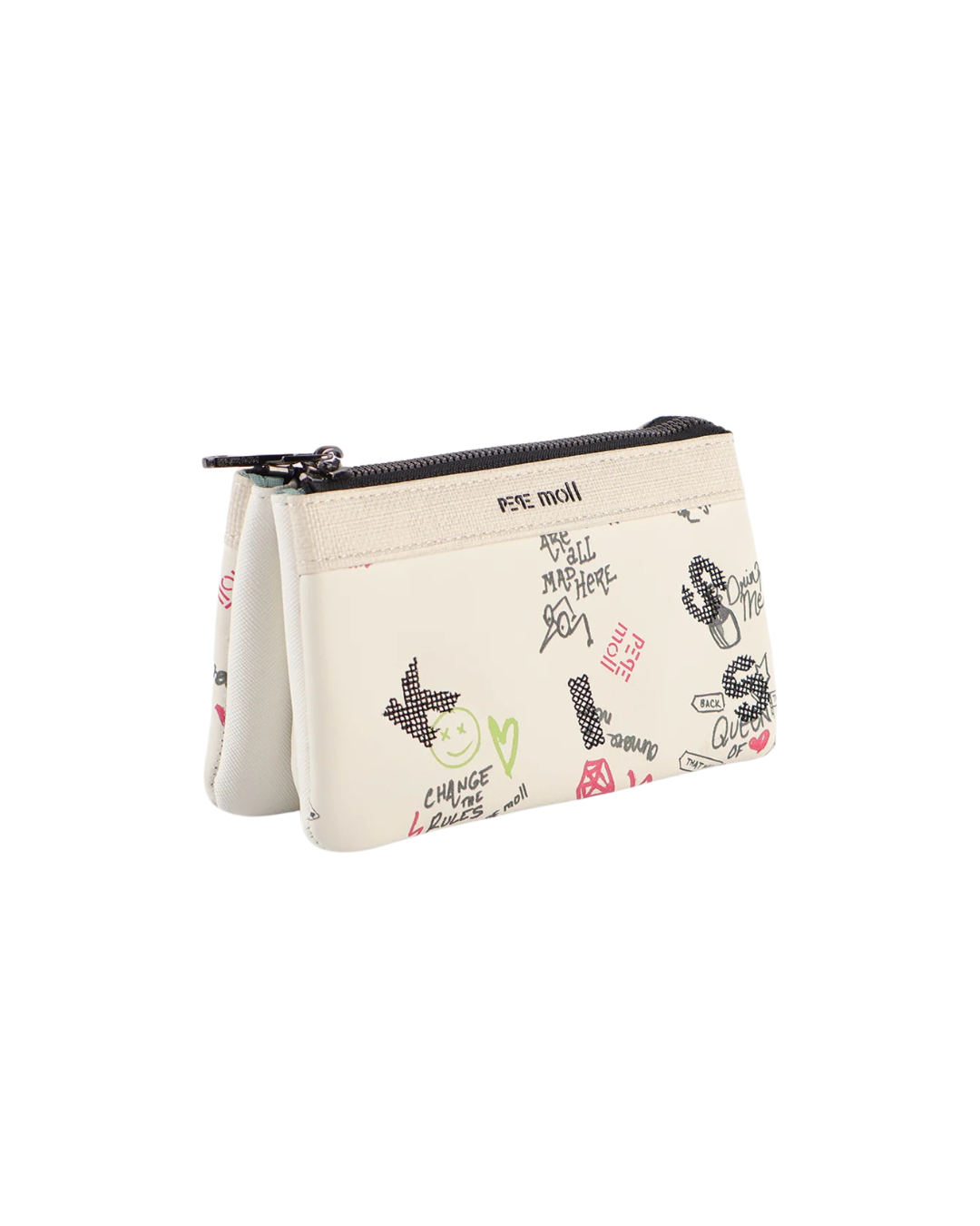 Monedero Triple Pepe Moll Blanco con Estampado Grafiti - Cartera de Tres Compartimentos