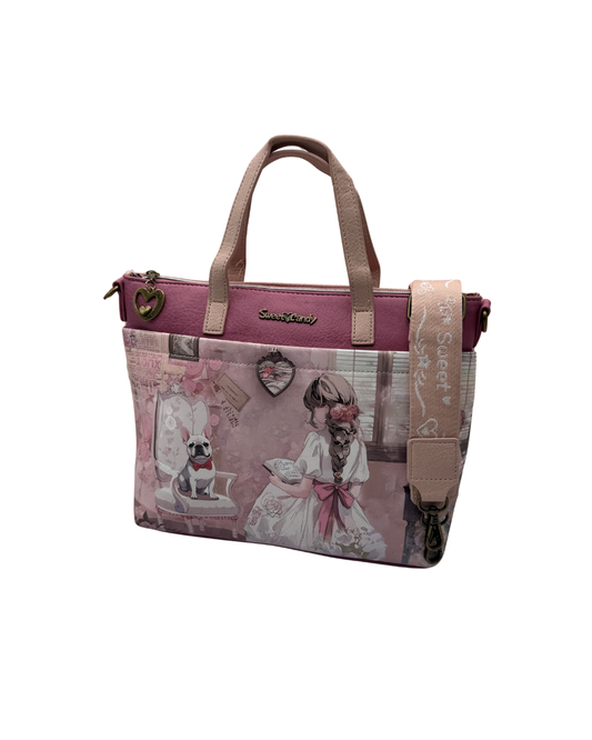 Bolso de Mano y Bandolera Sweet Candy - Diseño Vintage con Ilustración y Detalle de Corazón