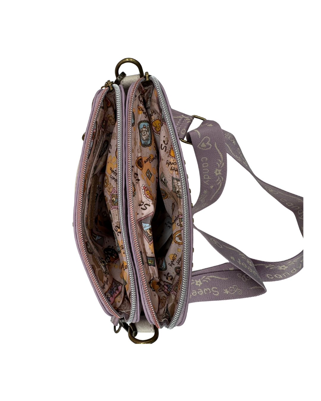 Bolso Bandolera Sweet Candy Lila - Bolso Pequeño De Mano Doble Compartimento