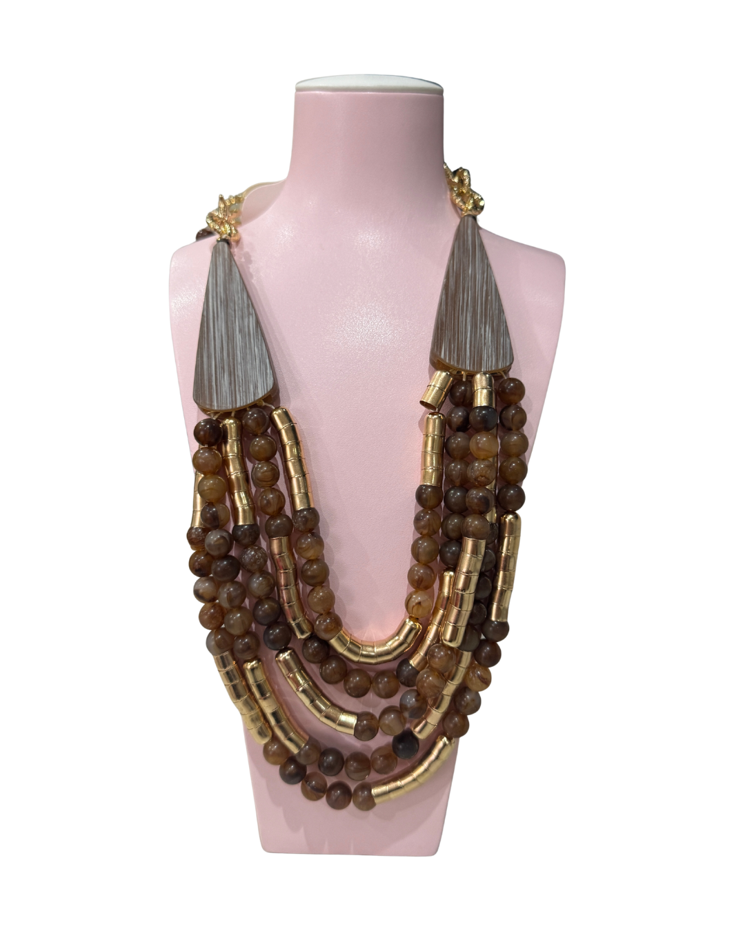 Collar Multicapa de Cuentas Ámbar y Detalles Dorados - Estilo Boho Chic