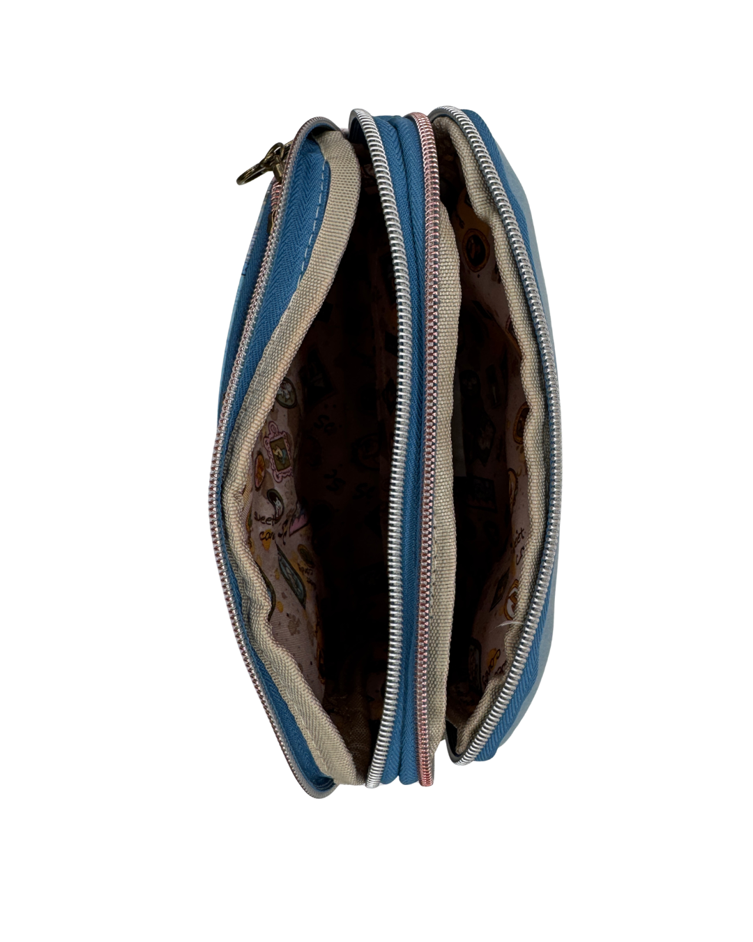 Bolso Bandolera Sweet Candy Azul Triple Compartimento - Diseño Mariposas y Escena Vintage