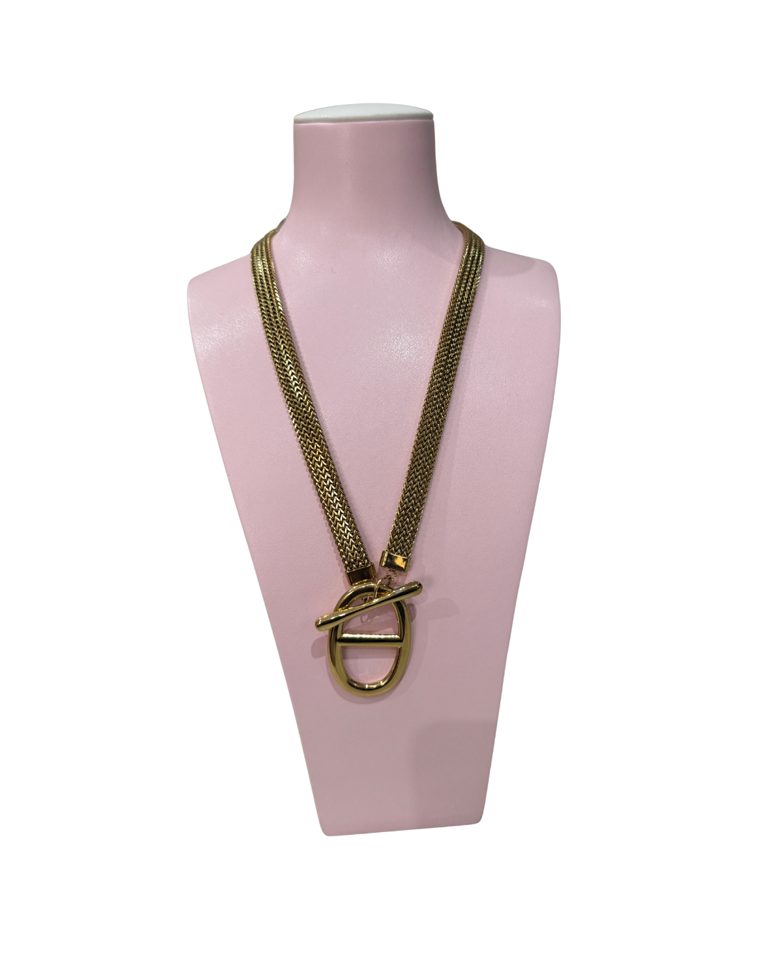 Collar de Eslabones Malla con Cierre T-Bar - Dorado