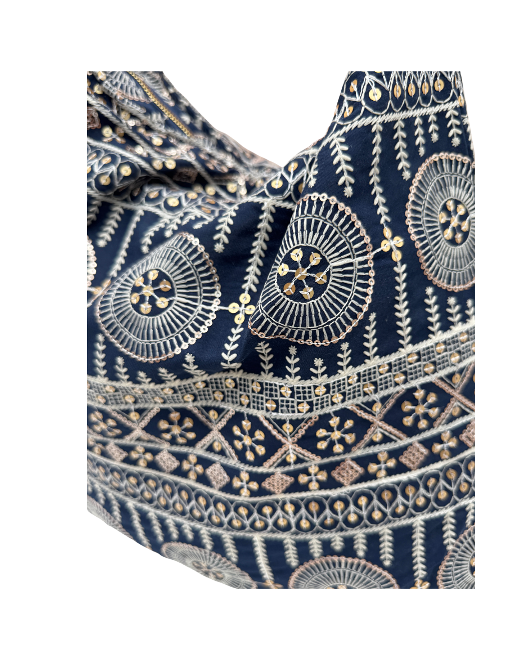 Bolso Tote Mandala Boho – Bordado Étnico con Detalles lentejuelas