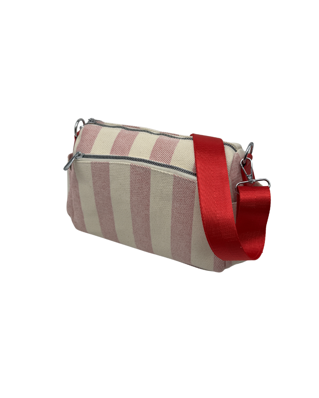 Bolso Bandolera a Rayas Rojas y Blanco Roto | Lona Premium