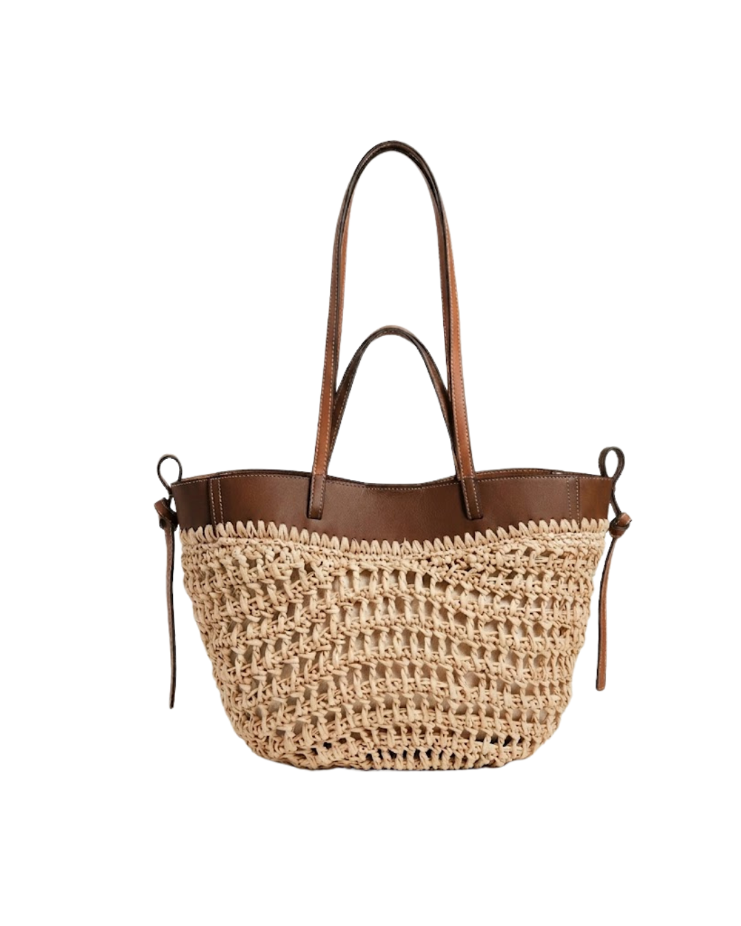 Bolso Capazo de Rafia con Asas Camel y Bolsa Interior
