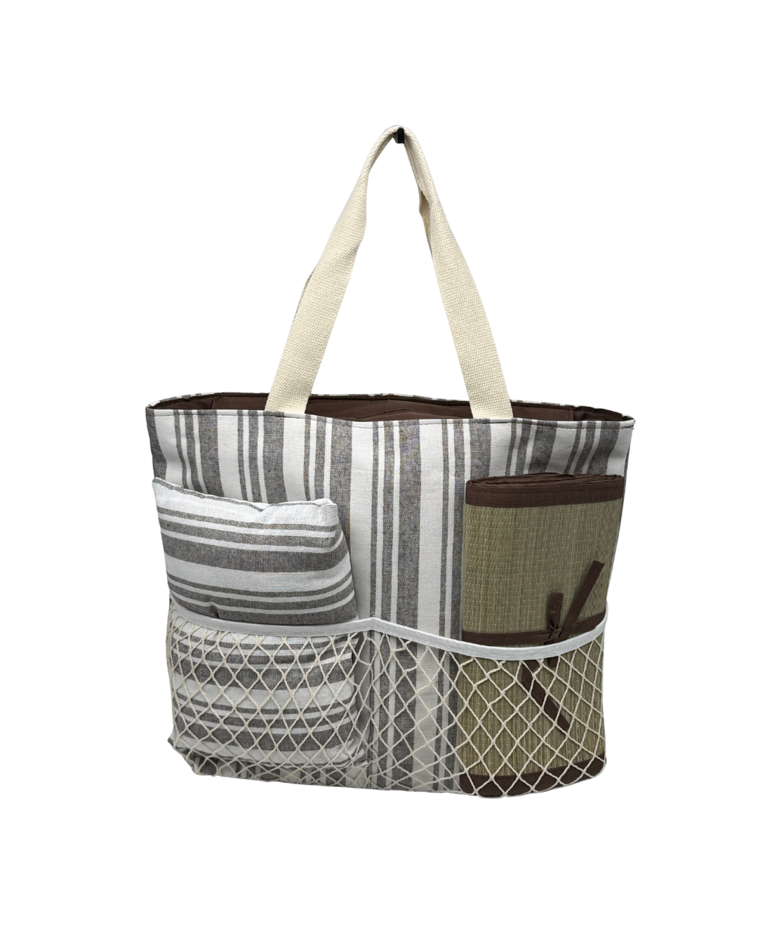 Bolso de Playa 3 en 1 con Cojín y Esterilla - Bolsa de Piscina a Rayas