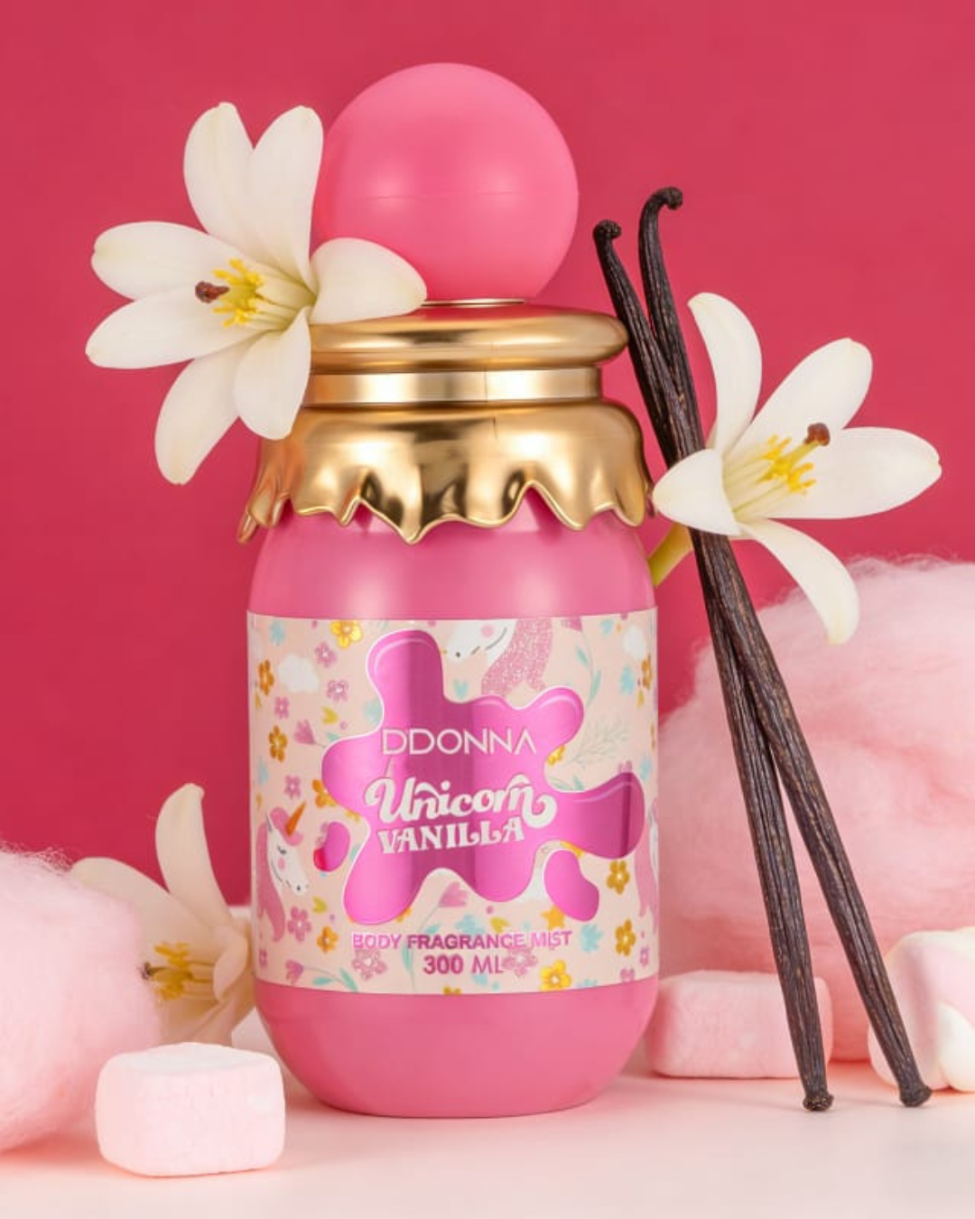Bruma Corporal D’DONNA Unicorn Vanilla – Body Mist Vainilla Mágica y Flores Blancas (300 ml)
