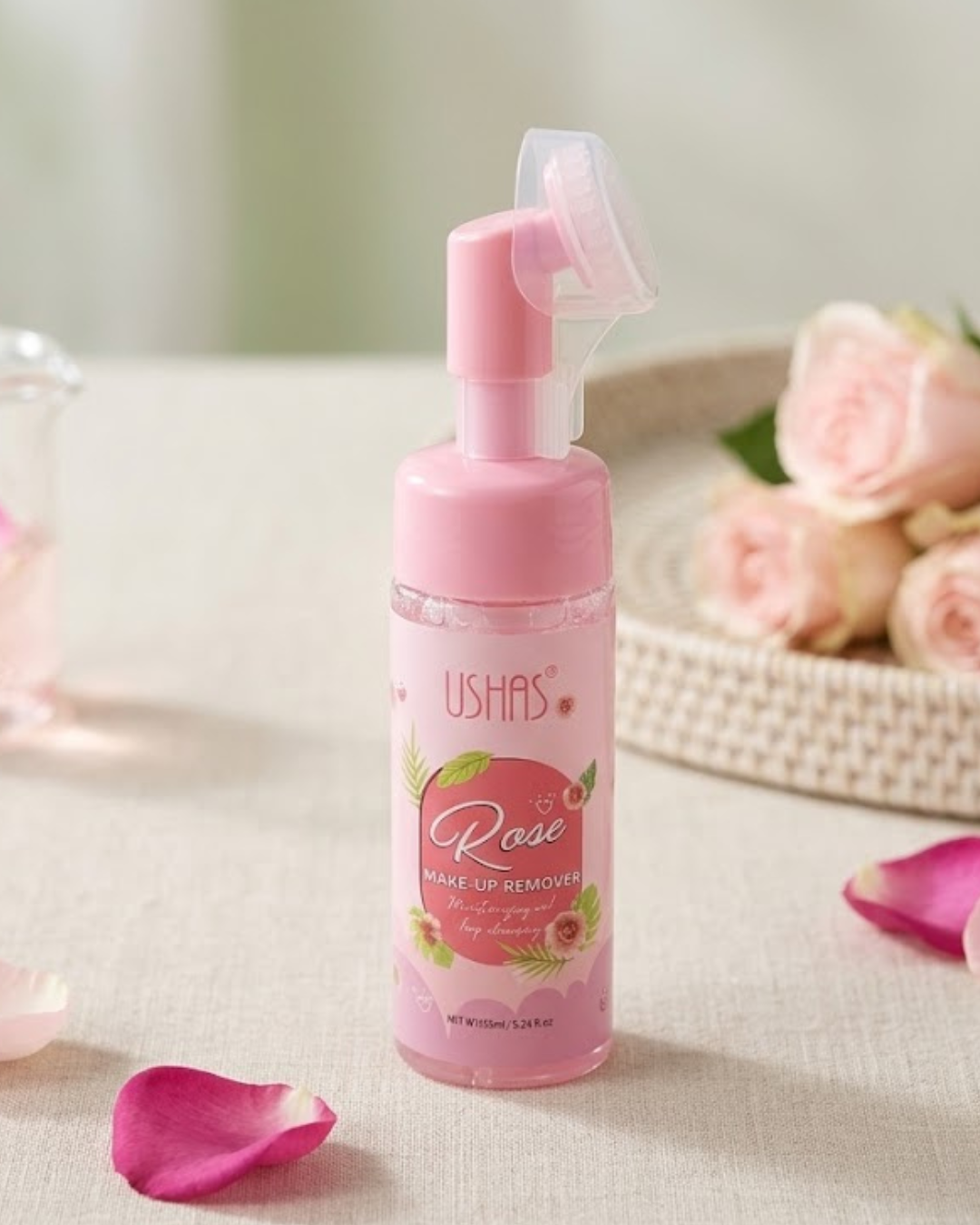 Espuma Limpiadora Facial y Desmaquillante de Rosas con Cepillo Integrado Ushas (155 ml)