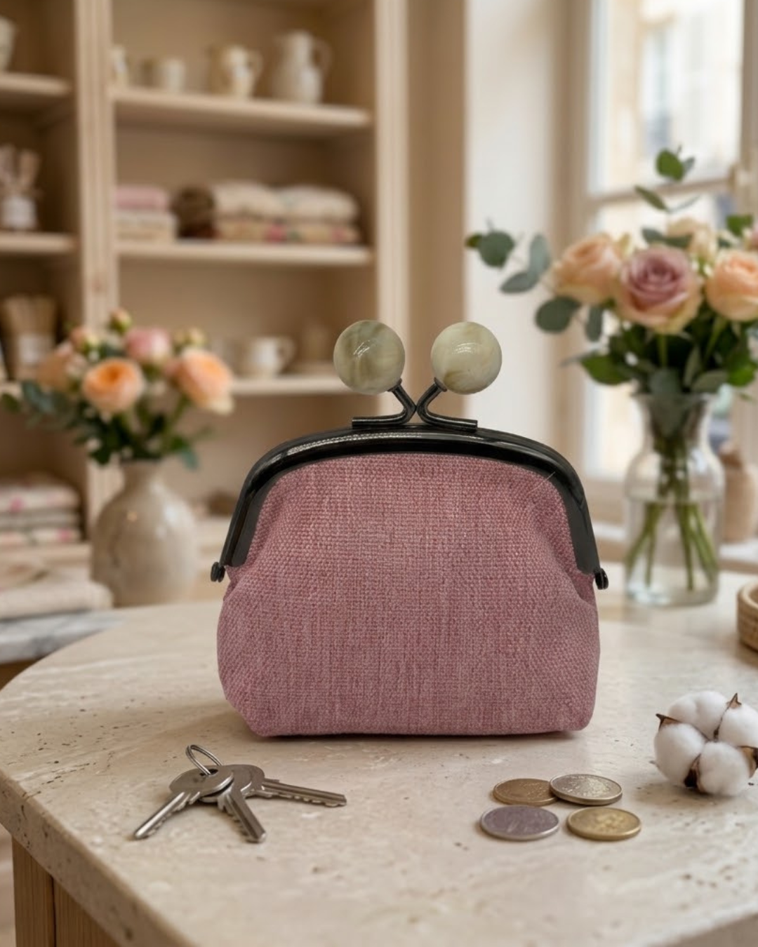 Monedero de Boquilla Vintage con Cierre de Bolas Rosa – La Matilda