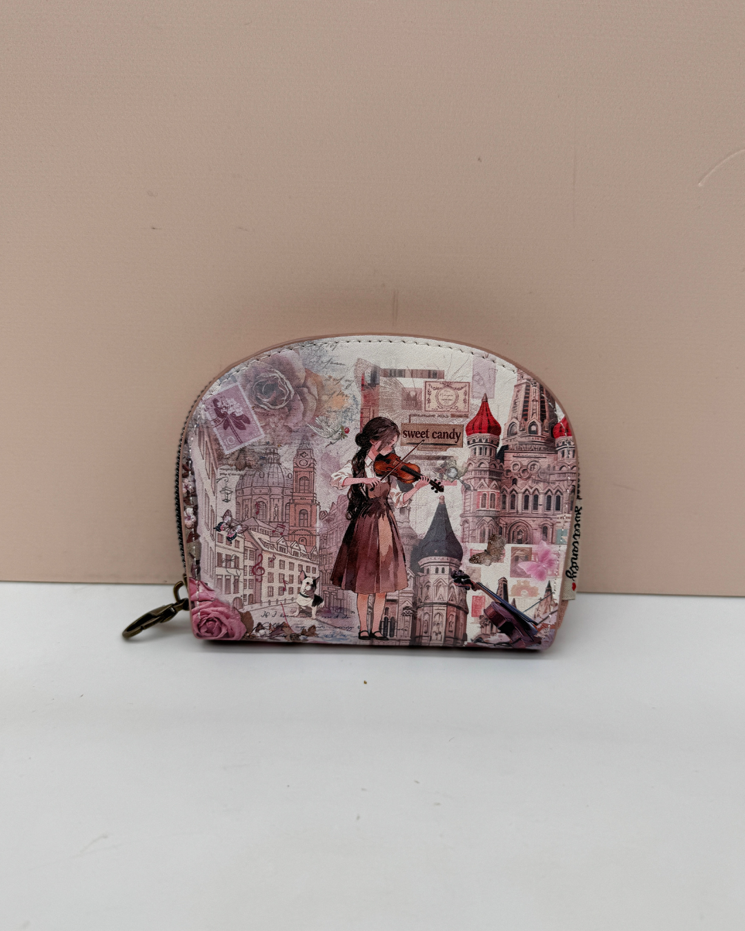 Tarjetero Monedero Sweet Candy Violinista Rosa con Cremallera