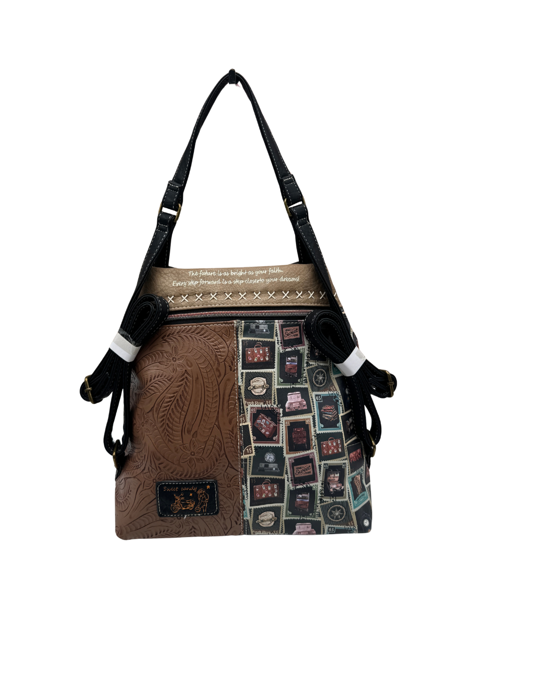 Mochila Sweet Candy Mujer Beige y Negra – Estampado Motero Racing