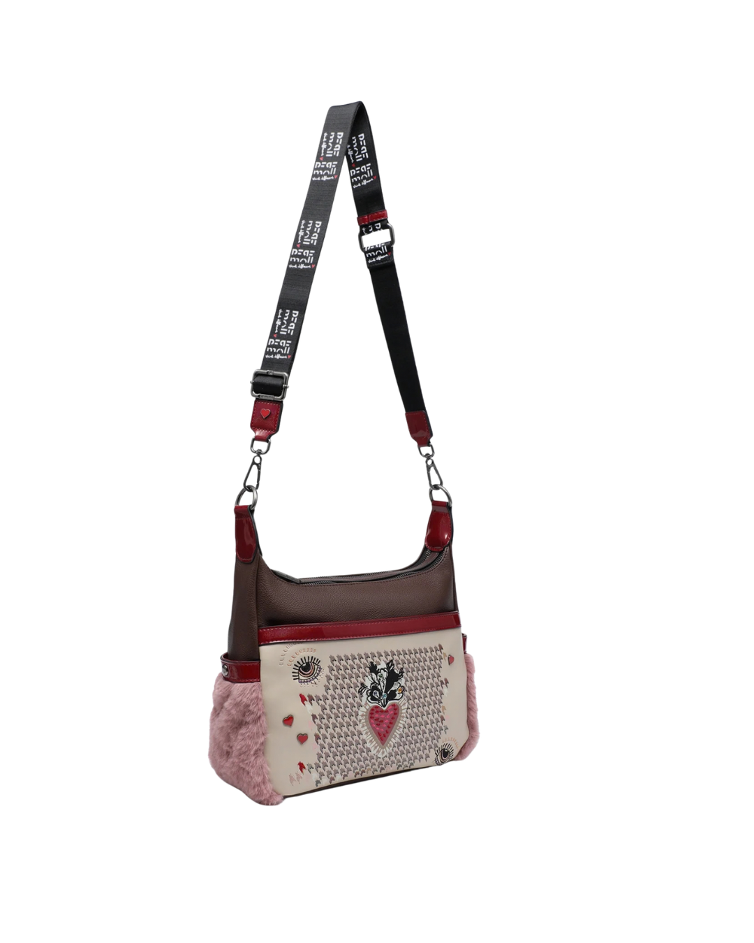 Bolso Bandolera Pepe Moll Corazones con Pelo Rosa