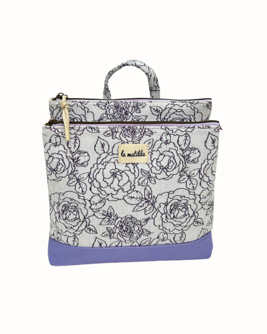 Mochila Doble La Matilda Flores Violeta