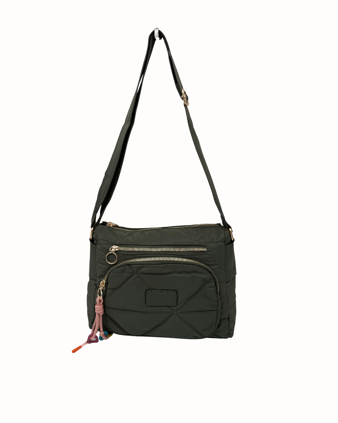Bolso Bandolera Acolchada Verde Oliva con Multibolsillos