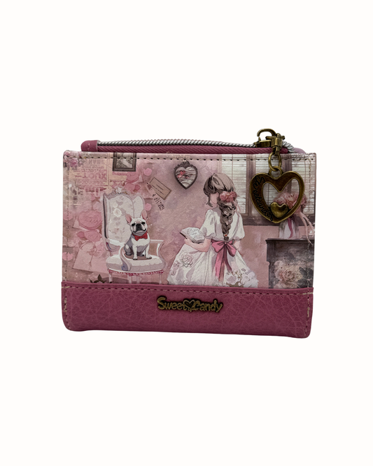 Cartera Sweet Candy Rosa Original - Billetera Artística Vintage con Cremallera y Diseño de Ilustración