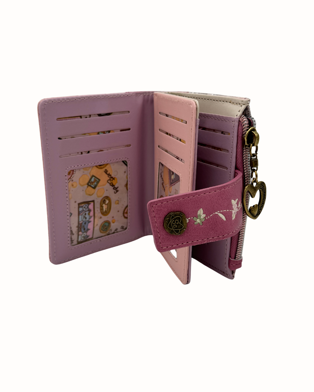 Cartera Sweet Candy Rosa Original - Billetera Artística Vintage con Cremallera y Diseño de Ilustración
