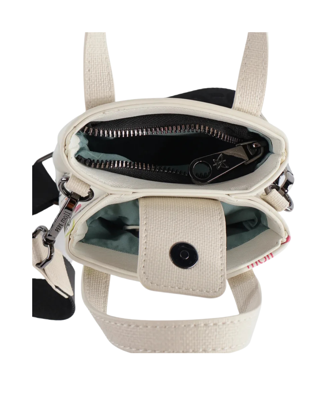Bolso Móvil Pepe Moll Beige - De Mano y Bandolera con Estampado Graffiti