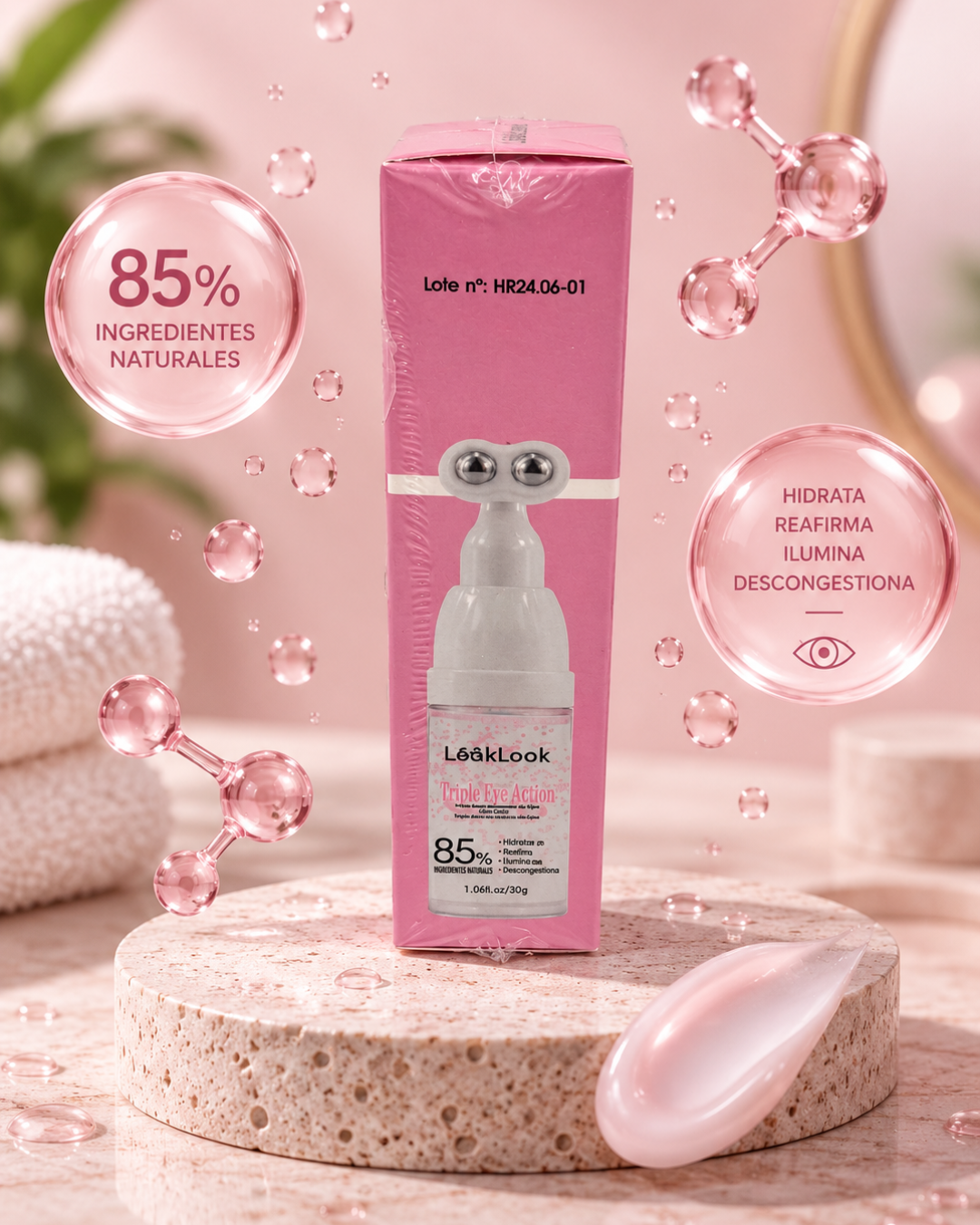 Contorno de ojos Triple Eye Action 30 g con aplicador masajeador e ingredientes naturales