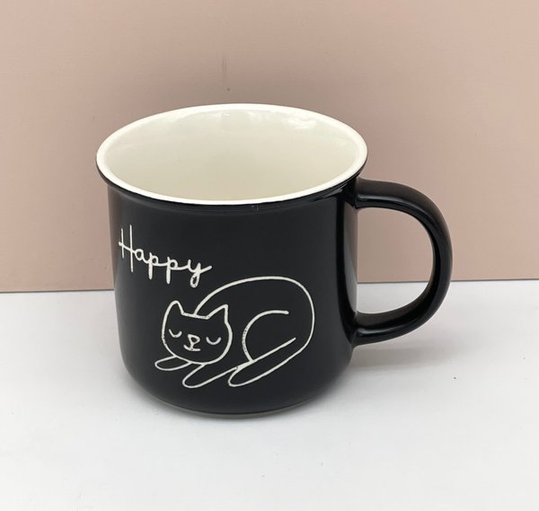 Taza de Cerámica Lacado Negro Gato