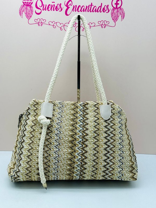 Bolso Rafia Suave Cuerda Nudo