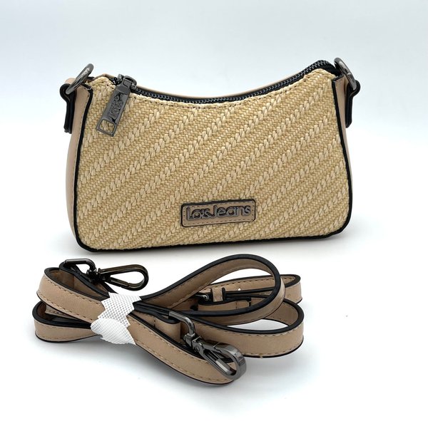 Bolso Bandolera 2 Asas Extraíbles Cadena y Ajustable Beige