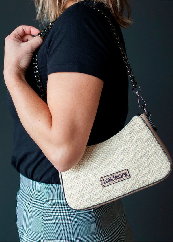 Bolso Bandolera 2 Asas Extraíbles Cadena y Ajustable Beige