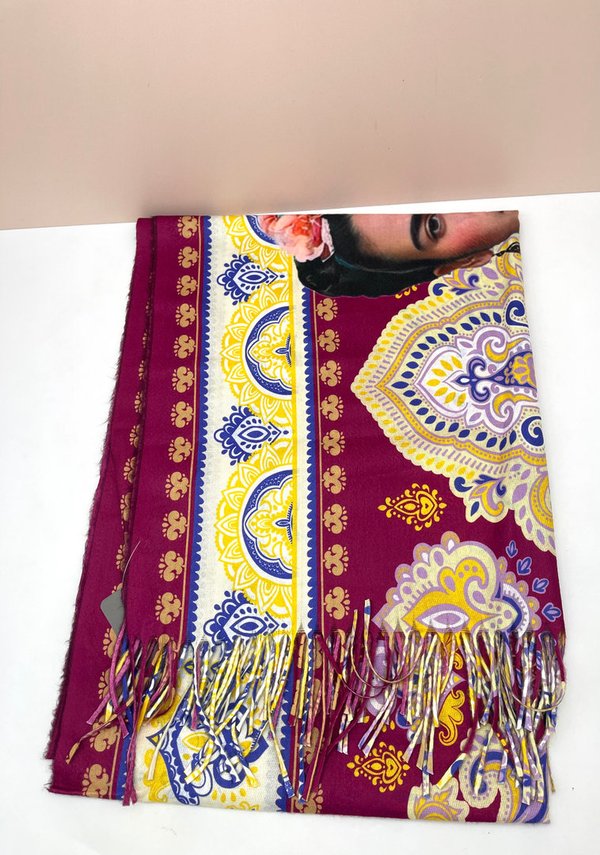 Pañuelo Tipo Pasmina Frida Kahlo Burdeos