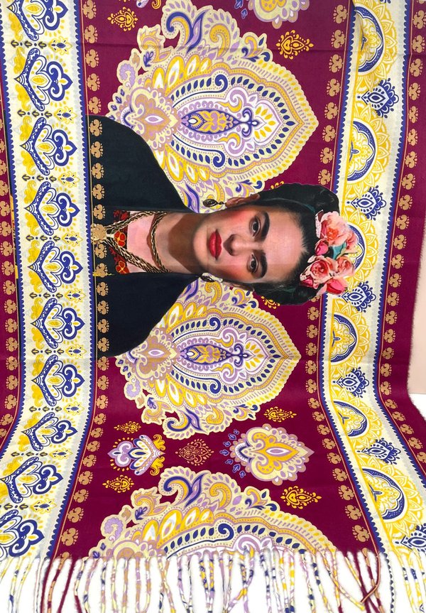 Pañuelo Tipo Pasmina Frida Kahlo Burdeos