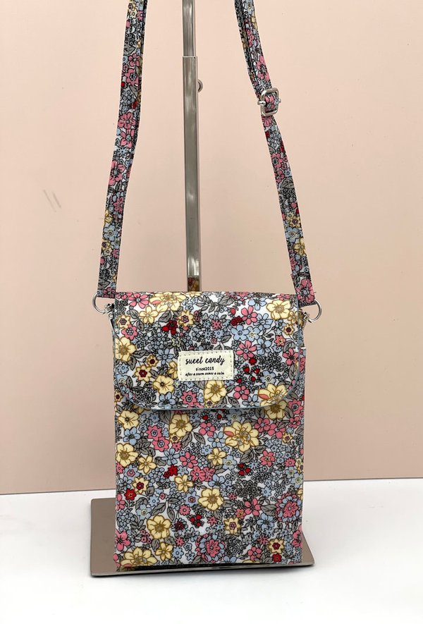 Bolso Cuelga Móvil Impermeable Sweet Candy Estampado Floral (Tono Azul Amarillo y Rosa)