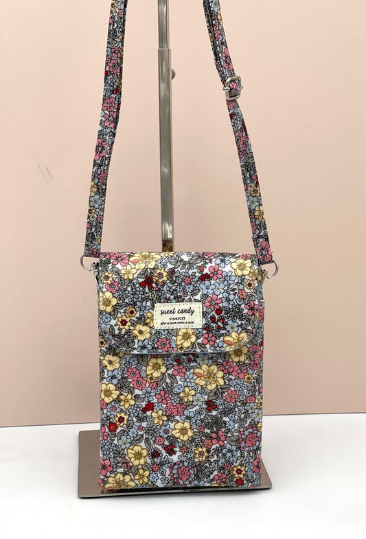 Bolso Cuelga Móvil Impermeable Sweet Candy Estampado Floral (Tono Azul Amarillo y Rosa)