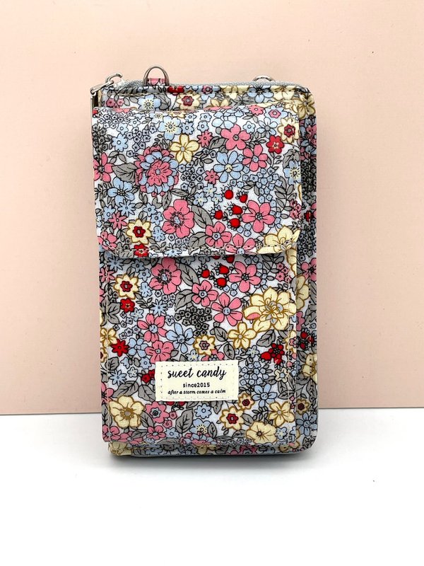 Bolso Cuelga Móvil Impermeable Sweet Candy Estampado Floral (Tono Azul Amarillo y Rosa)