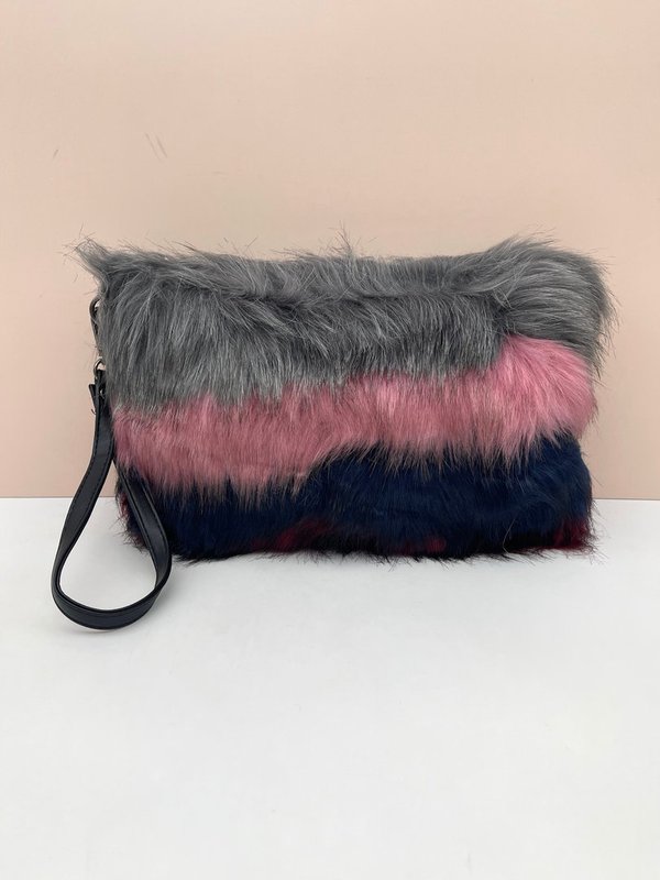 Bolso Pelito Tricolor, Gris, Rosa y Negro