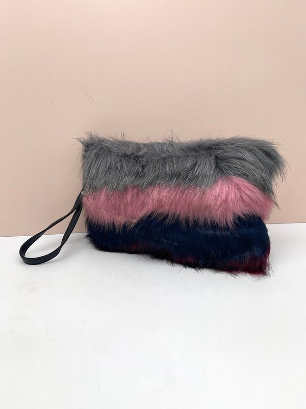 Bolso Pelito Tricolor, Gris, Rosa y Negro