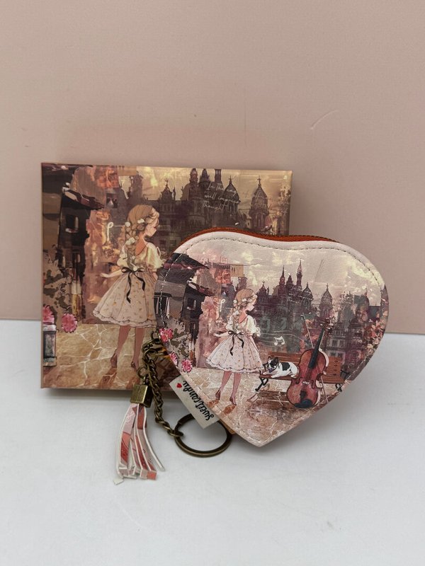 Monedero Corazón con Llavero Marrón