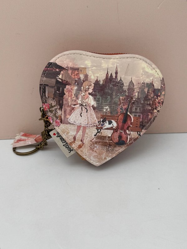 Monedero Corazón con Llavero Marrón