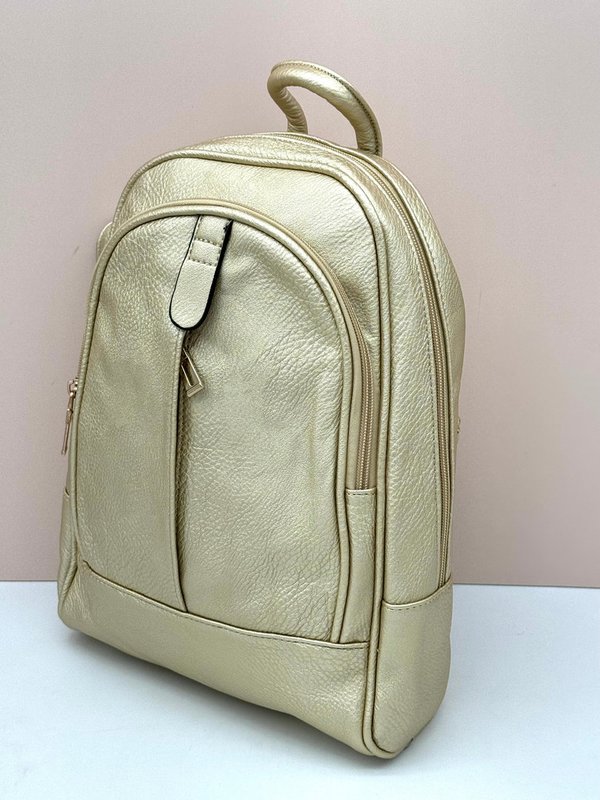 Mochila Dorada Tres Bolsillos
