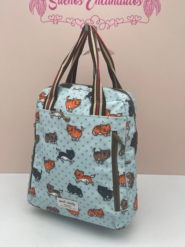 Mochila Impermeable Antirrobo Estampado Gatitos